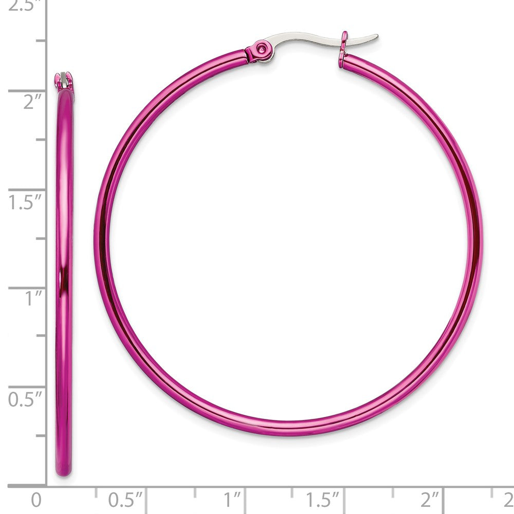Stainless Steel Polished Pink IP-plated 48mm Diameter Hoop Earrings