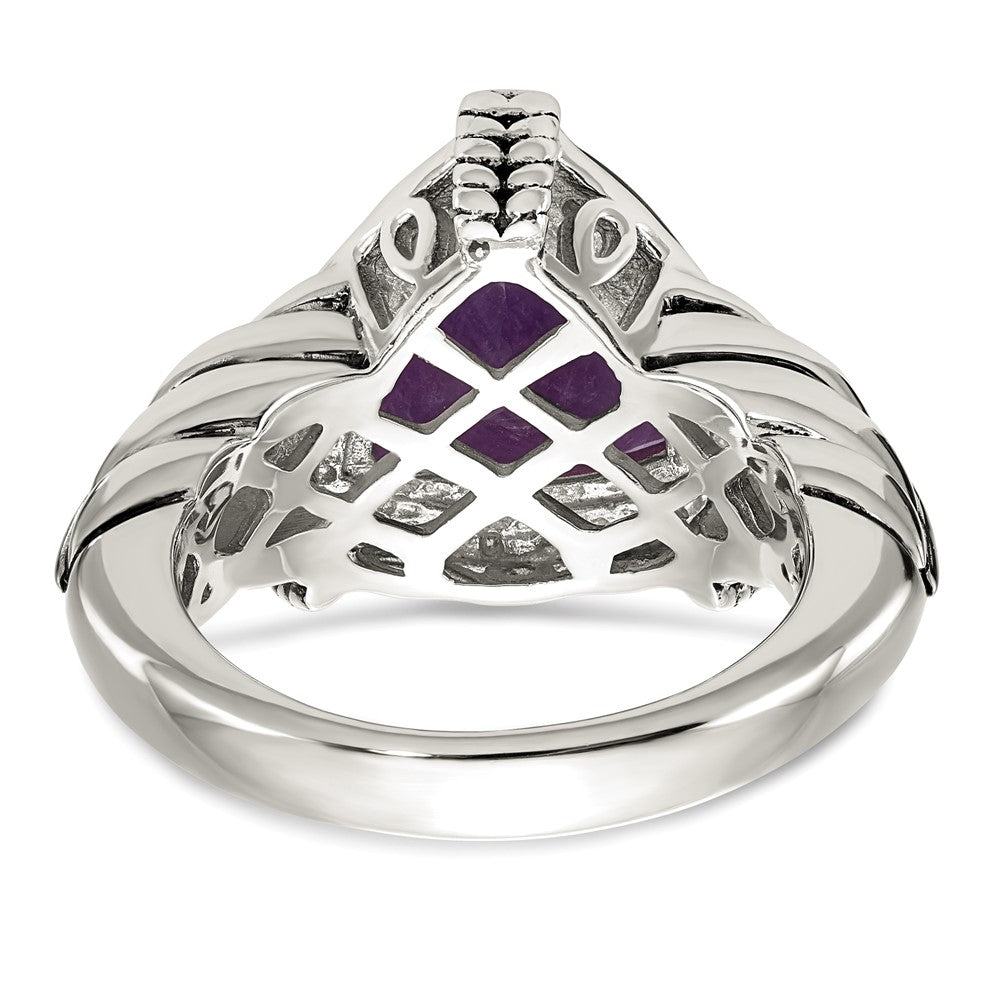 Shey Couture Sterling Silver with 14K Accent Antiqued Trillion Amethyst and Diamond Ring