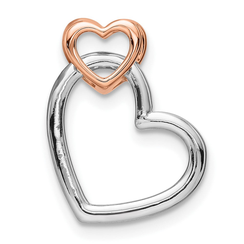 14k Two Tone Rose and White Gold 1/4 carat Lab Grown Diamond VS/SI+ G+ Double Heart Chain Slide Pendant
