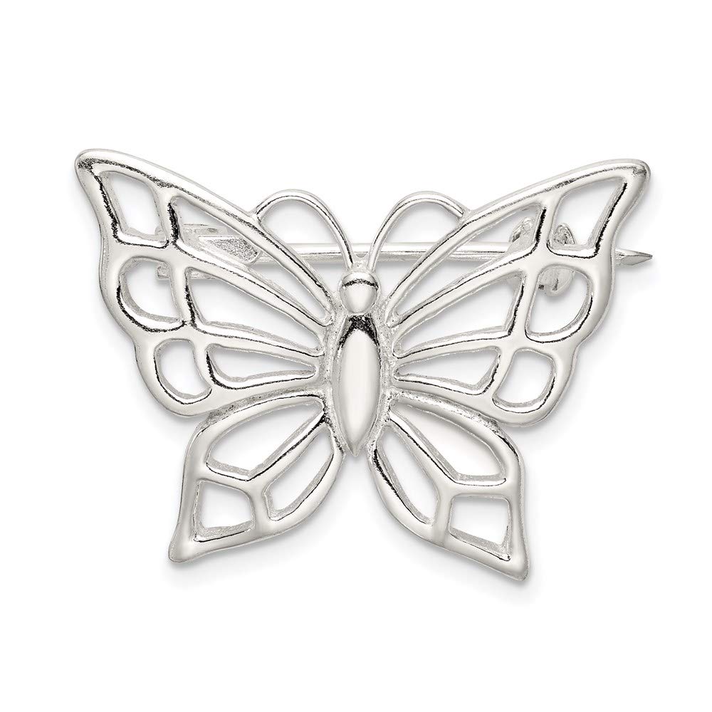 925 Sterling Silver Solid Polished Butterfly Angel Wings Pin 20x28.5mm Wide Brooches and Pin for Women