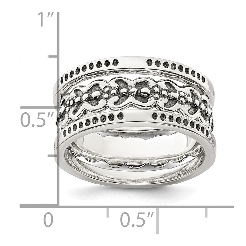 Sterling Silver Three Piece Set Antiqued Bands