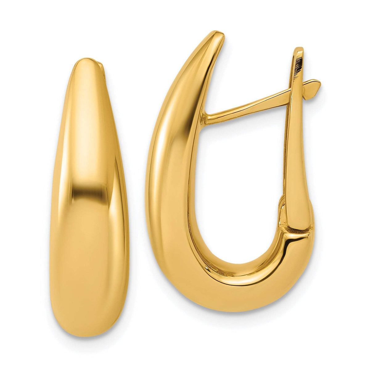 14K Gold Polished Fancy Tapered Teardrop Hinged Hoop Earrings