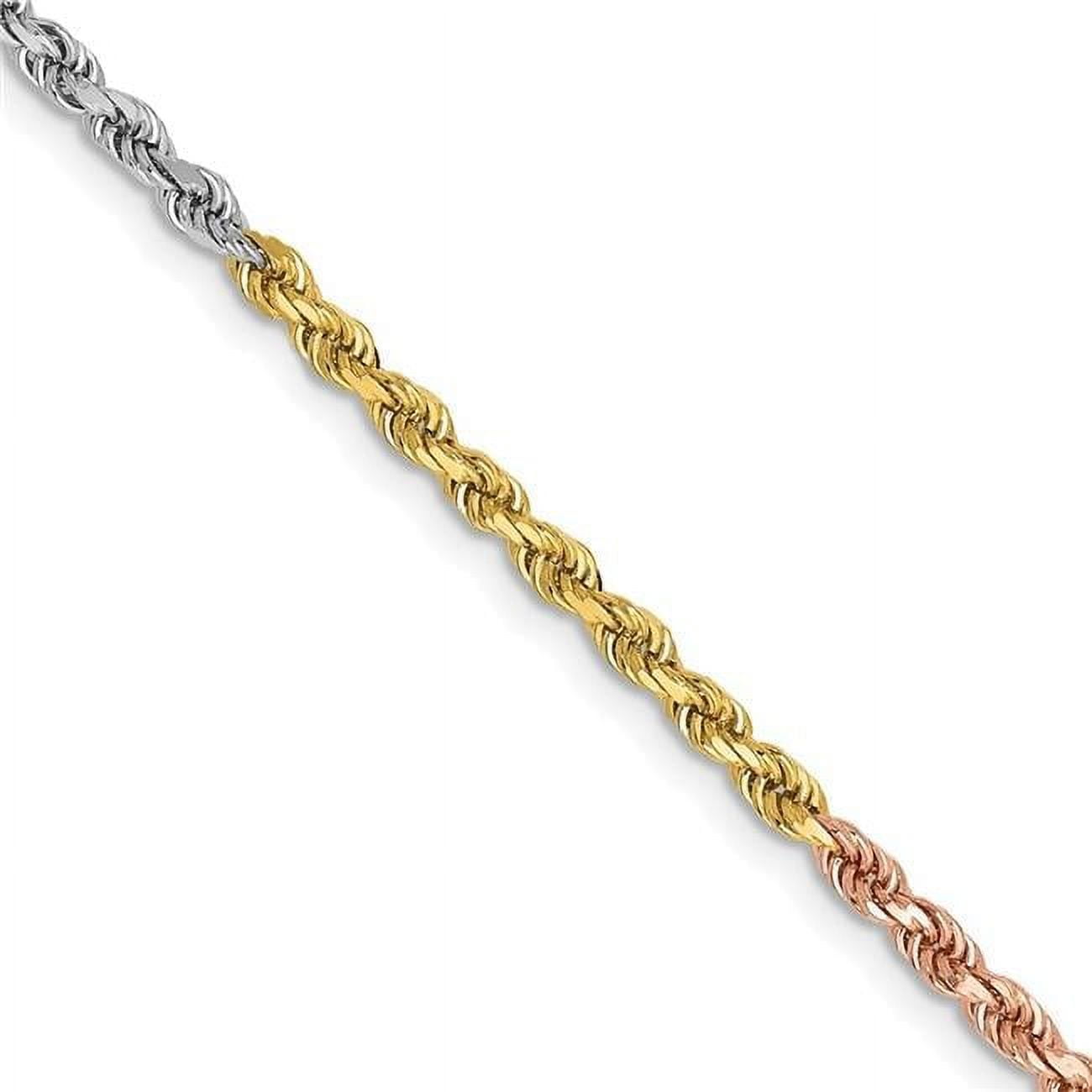 14K Tri-colored 24 inch 2.5mm Diamond-cut Rope with Lobster Clasp Chain