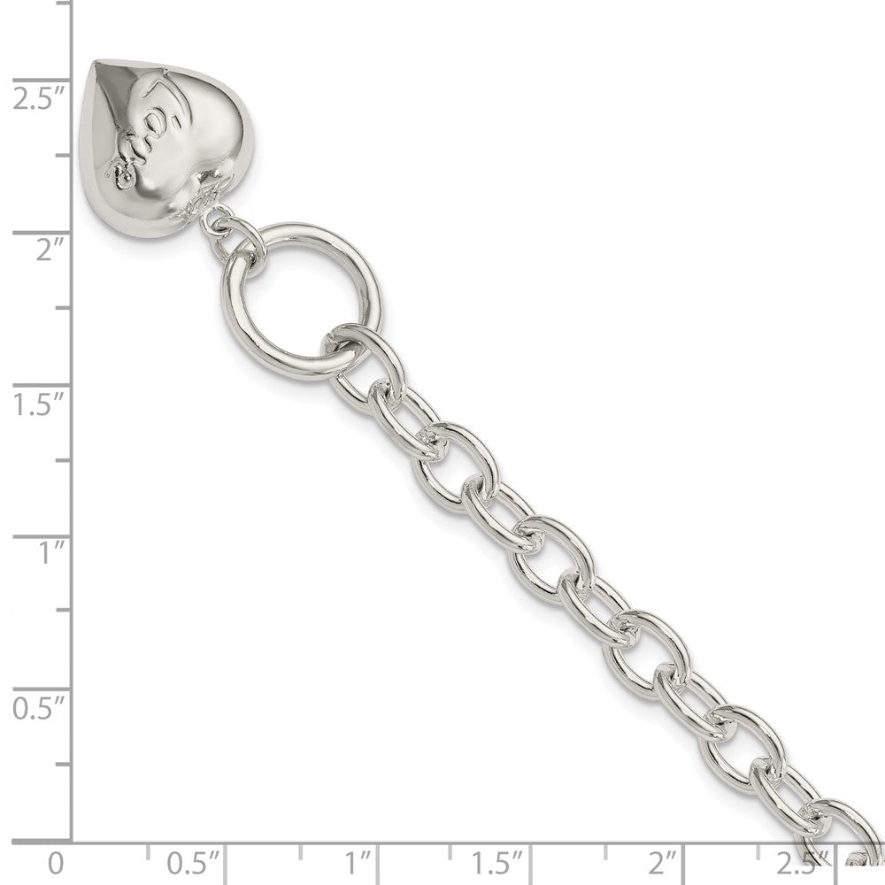Sterling Silver LOVE Puffed Heart Charm Bracelet 7.5 inches