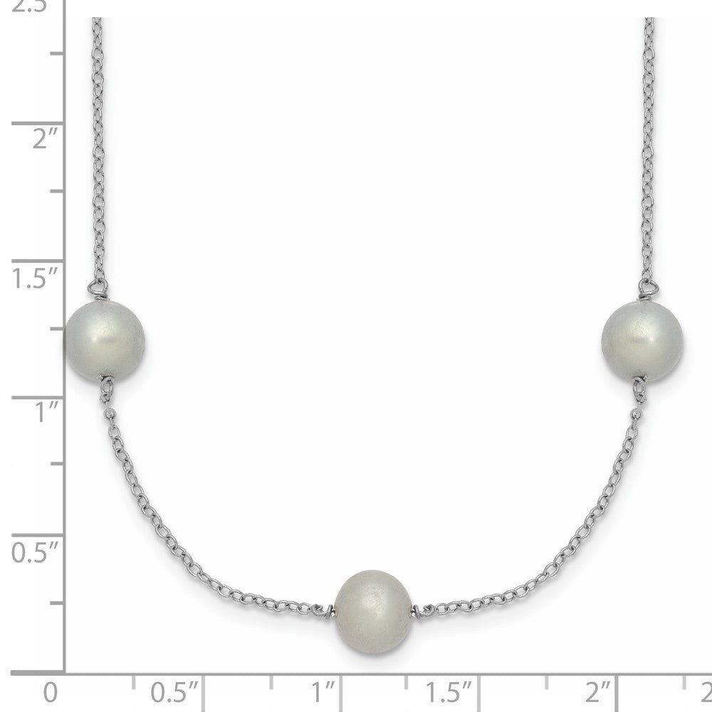 Sterling Silver Rhodium-plated 7-8mm Grey Semi-Round Freshwater Cultured Pearl 9-Station 18 inch Necklace 18 Inches