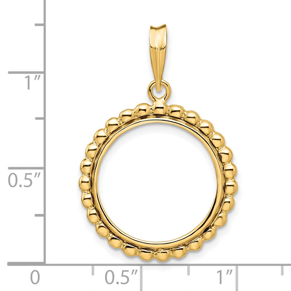 Wideband Distinguished Coin Jewelry 14k Polished with Beaded Edge 17.8mm Prong Coin Bezel Pendant