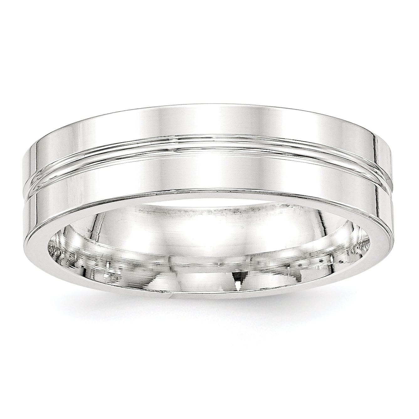Sterling Silver 6mm Polished Flat Grooved Center Fancy Band Size 7