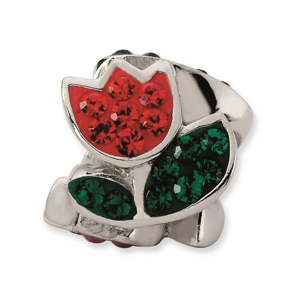 Sterling Silver Red & Green Crystal Flower Bead