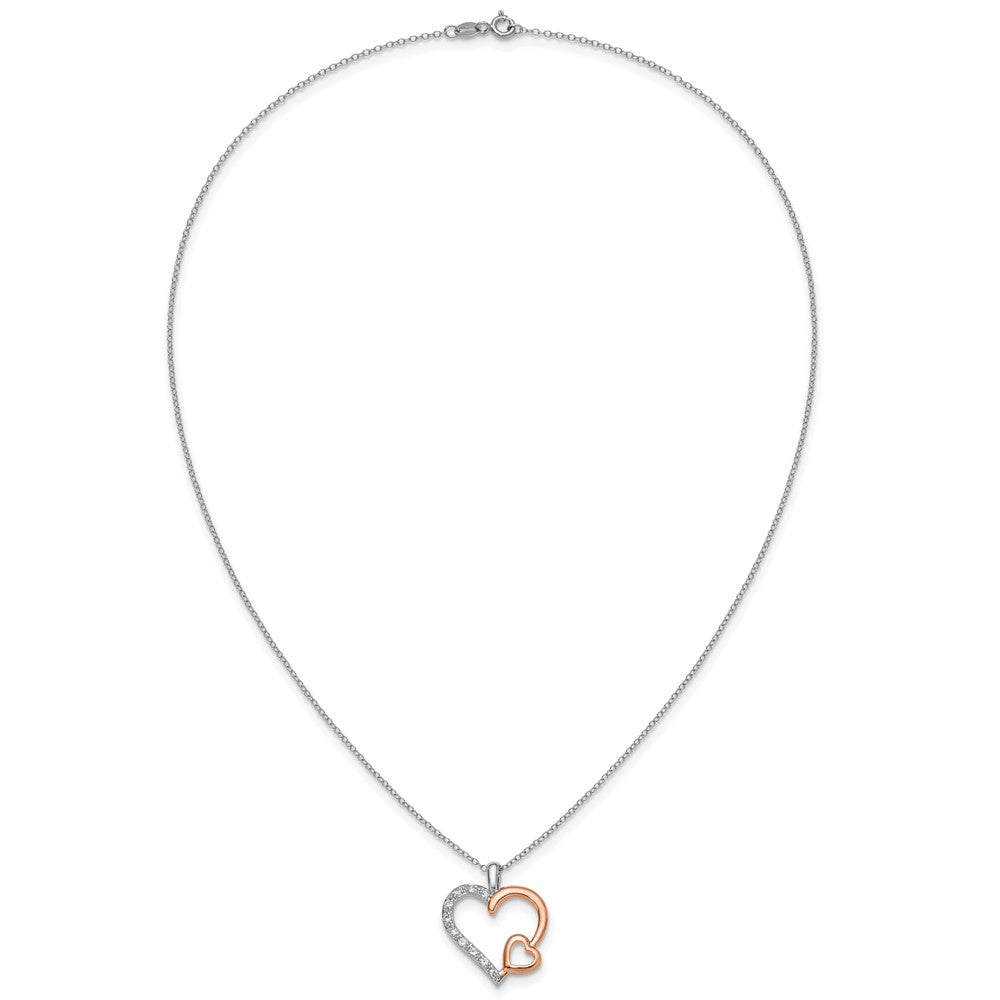 Sterling Silver and Rose Gold plated White Sapphire Heart Necklace 18