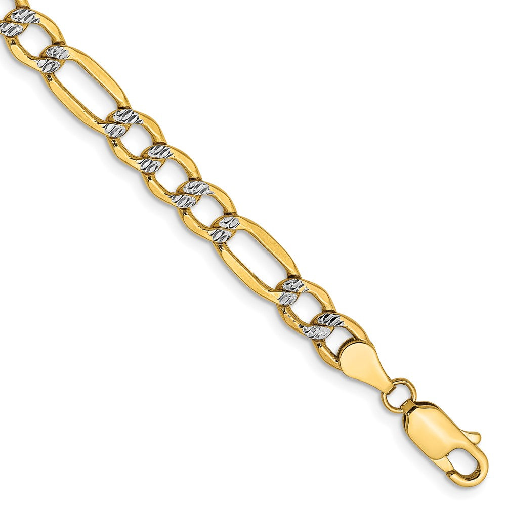 14K 8 inch 5.25mm Semi-Solid with Rhodium Pav‚ Figaro with Lobster Clasp Bracelet 8 inches