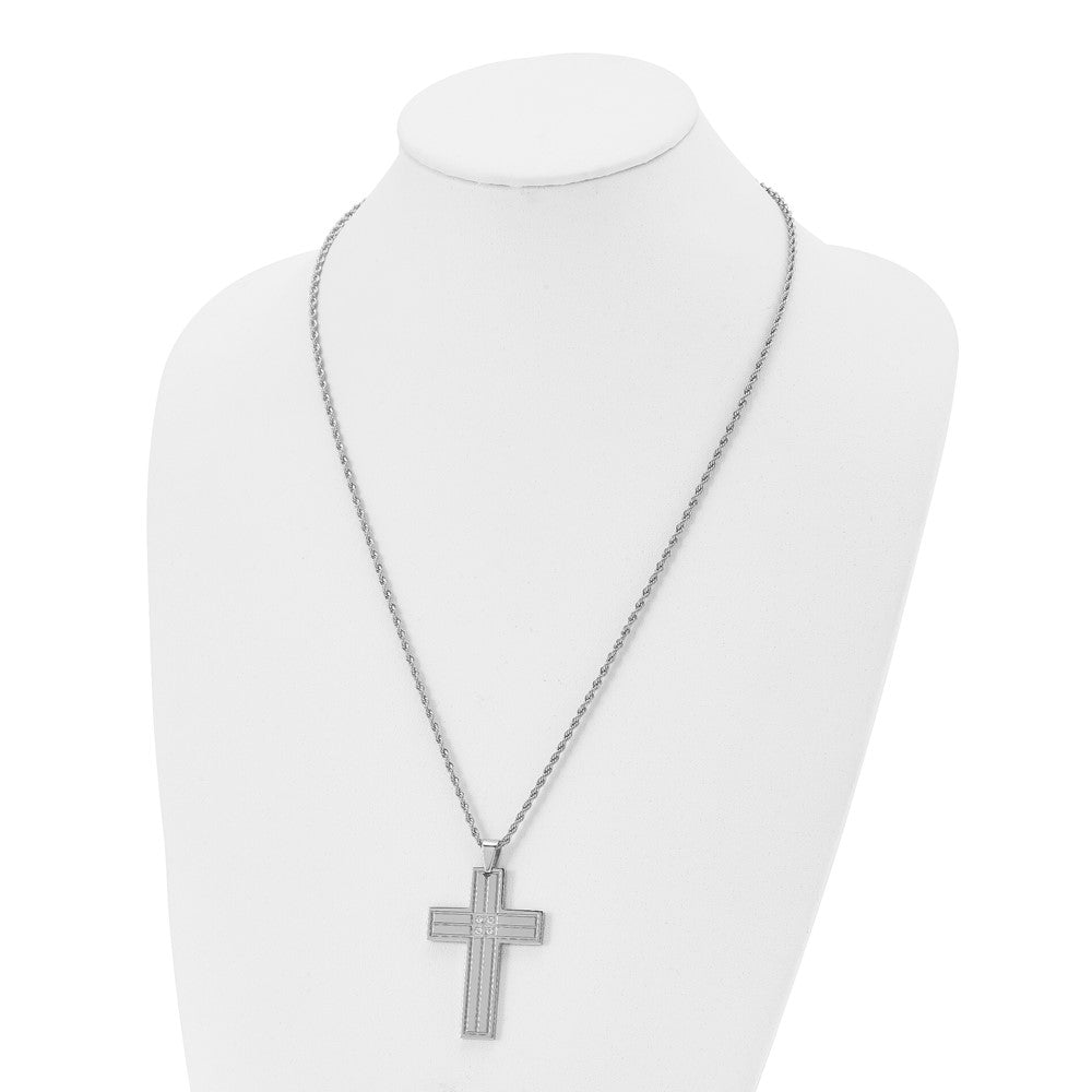 Stainless Steel Polished w/CZ Cross 24in Necklace