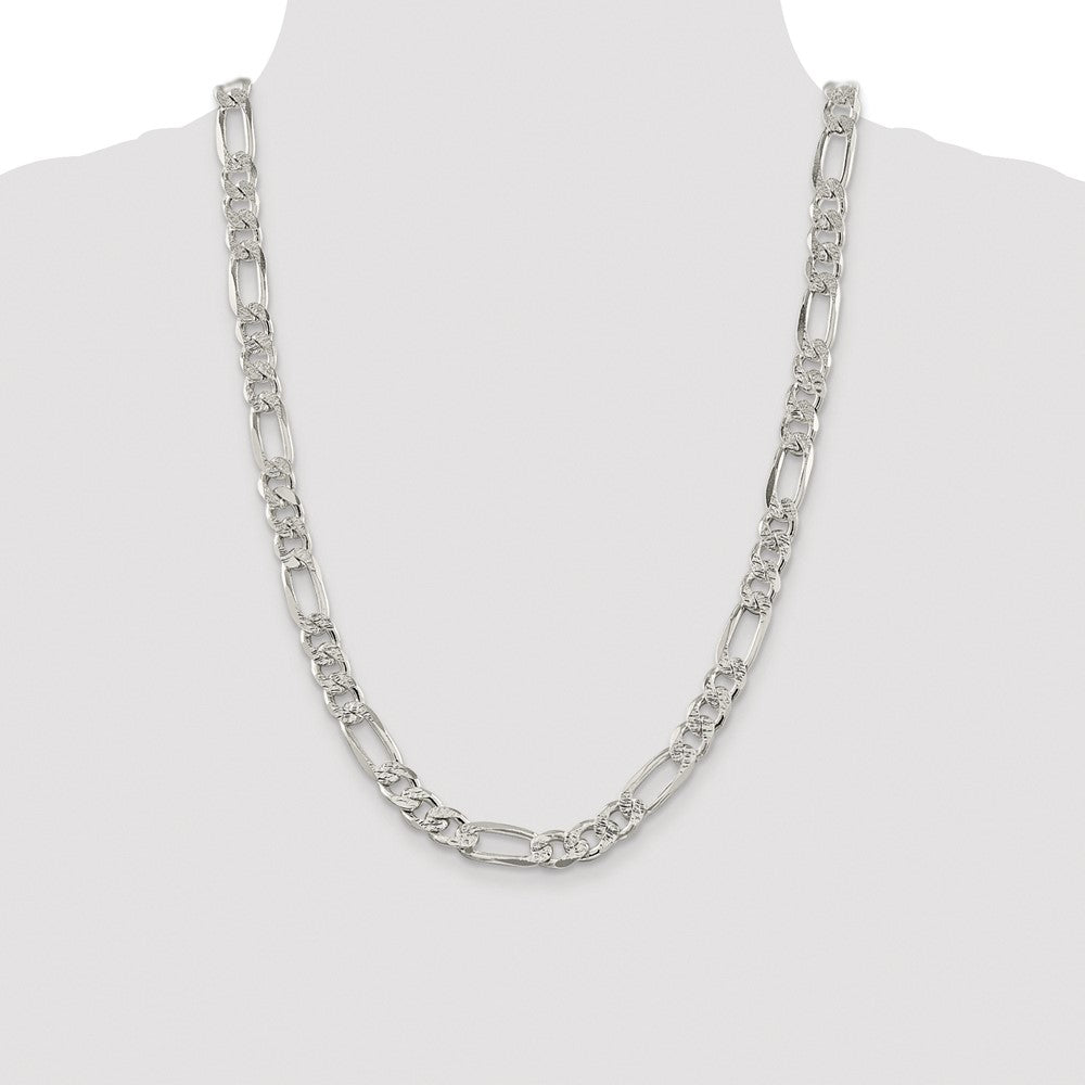 Sterling Silver Rhodium-plated 9.5mm Pav‚ Flat Figaro Chain