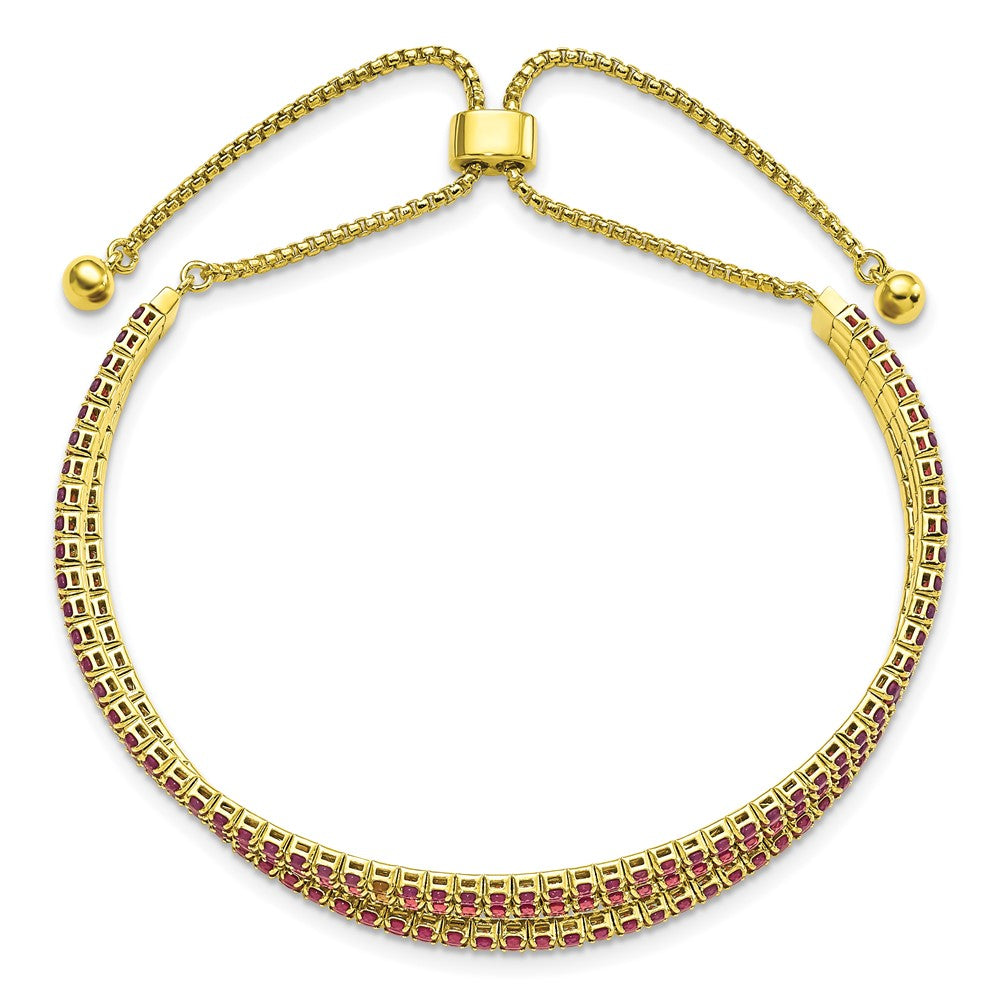 SS Gold Tone June Iridescent Pink Triple CZ Adjustable Bracelet