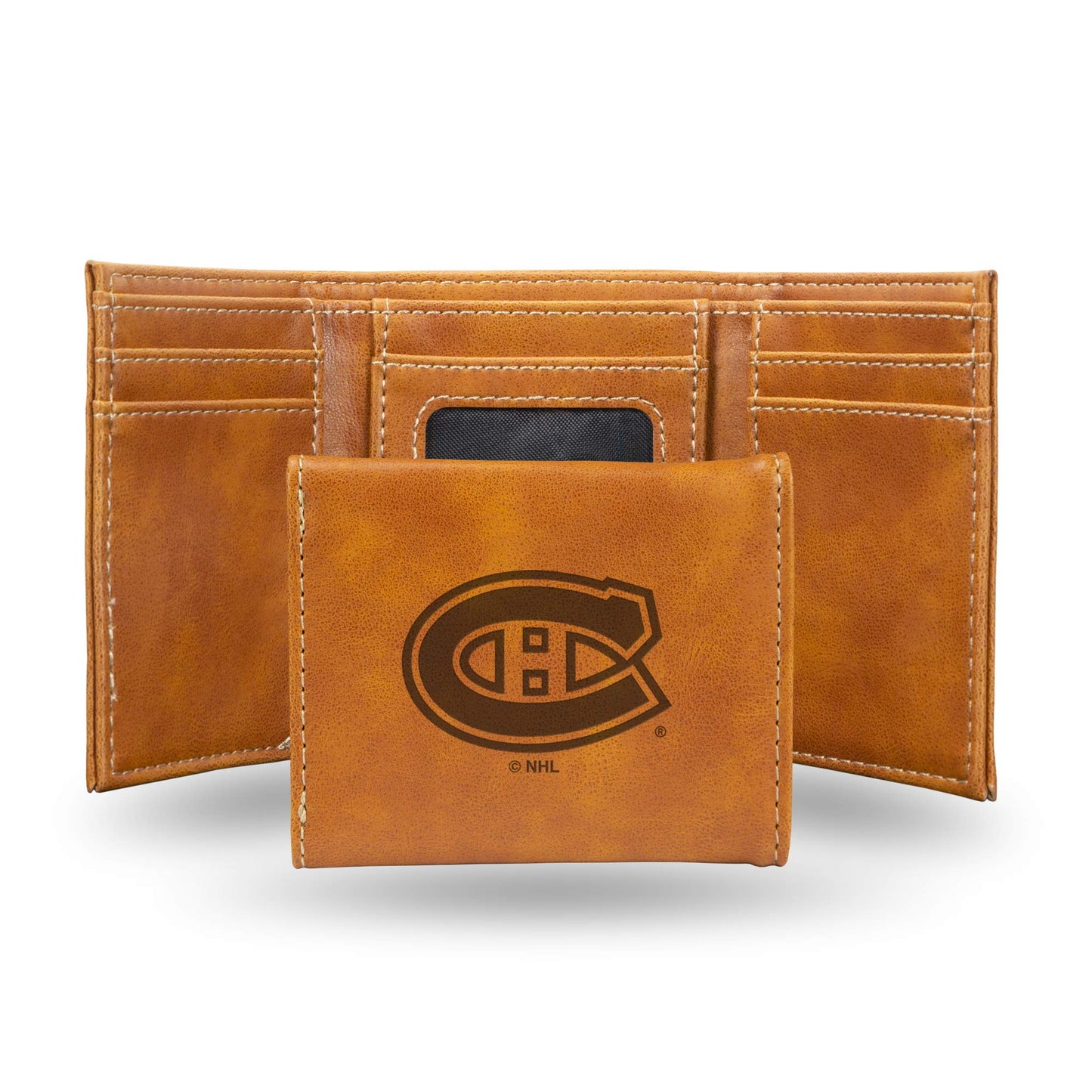 Hockey Rico Industries Montreal Canadiens Brown Laser Engraved Trifold Laser Engraved Tri-Fold Wallet - Men's Accessory