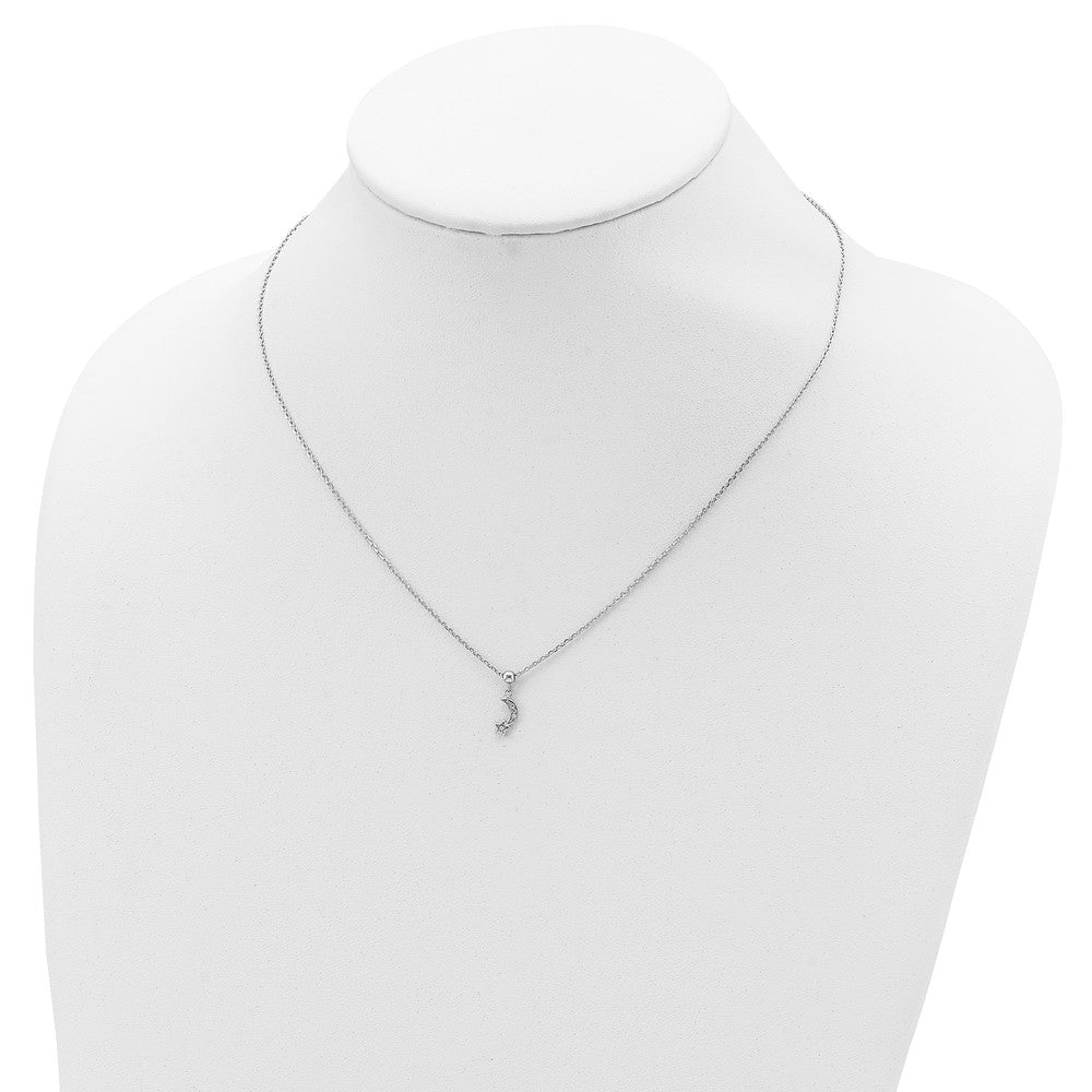 Sterling Shimmer Sterling Silver Rhodium-plated 4 Stone 16 inch Moon and Star CZ Necklace with 2 inch extender