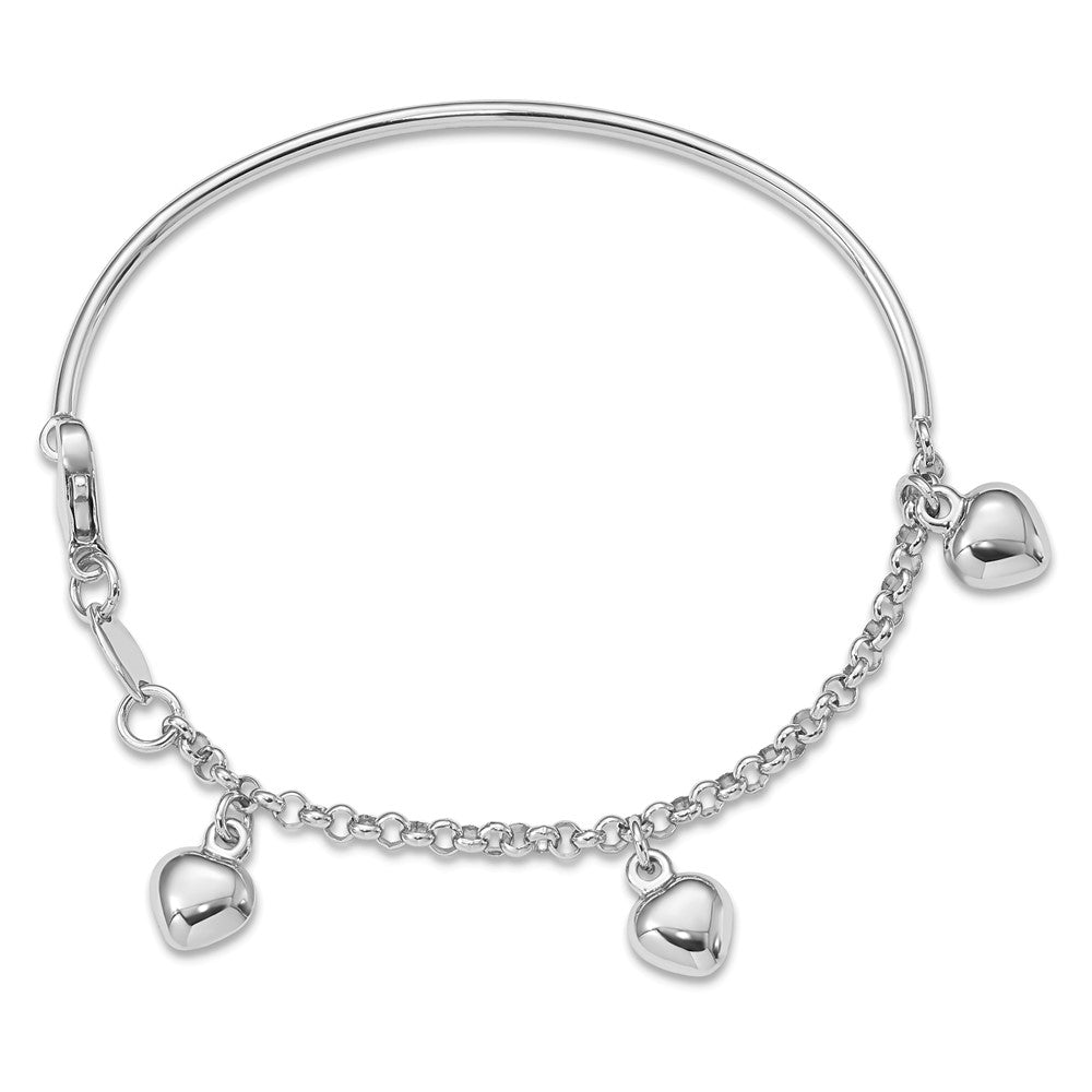 14k White Gold Polished Dangle Heart Baby Bracelet 6 inches