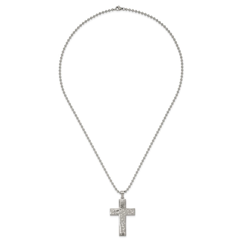 Stainless Steel Polished and Textured Cross 24in Necklace