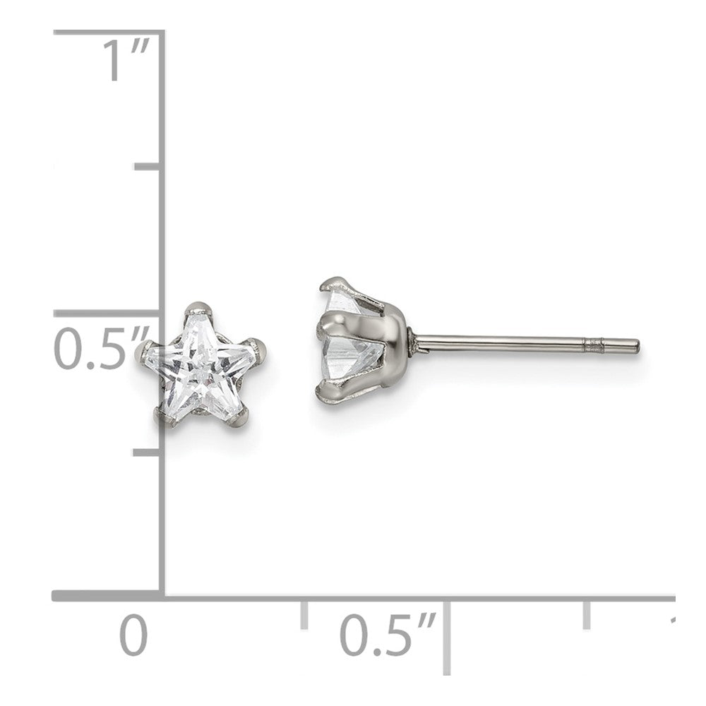 Stainless Steel Polished 5mm Star CZ Stud Post Earrings