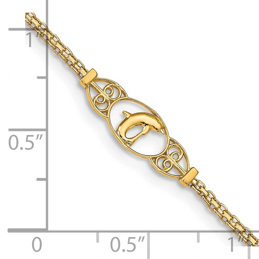 14k Polished Dolphin 10in Anklet