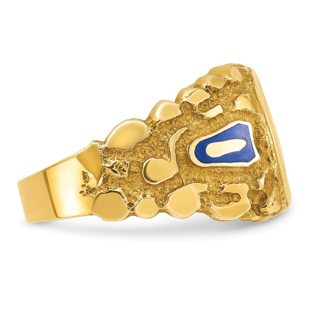 IBGoodman 10k Men's Polished and Nugget Textured with Blue Enamel and Lab Created Sapphire Blue Lodge Master Masonic Ring