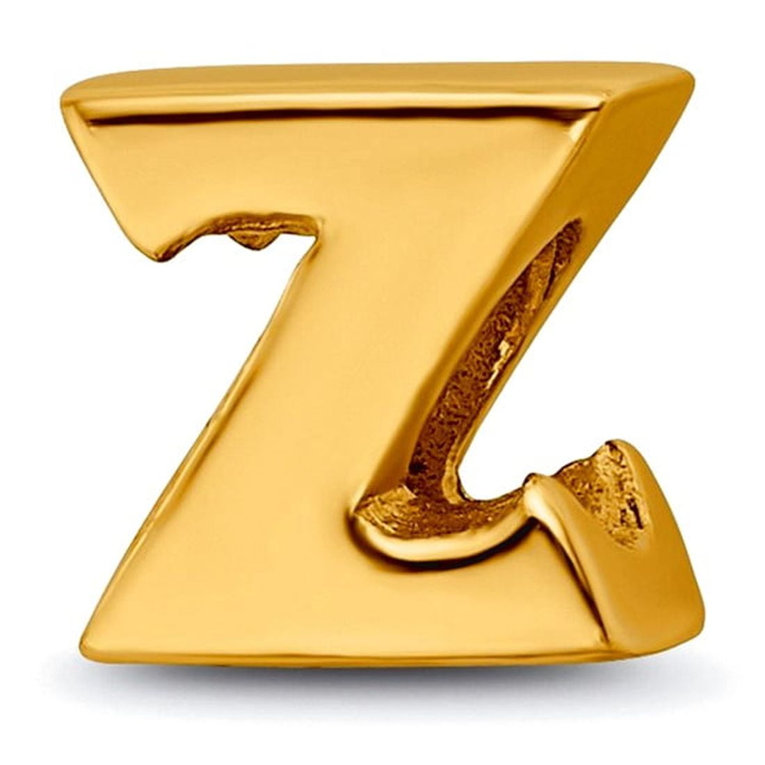 925 Sterling Silver Polished Gold Plated Reflections Letter Name Personalized Monogram Initial Z Bead Charm 8.18x7.27mm