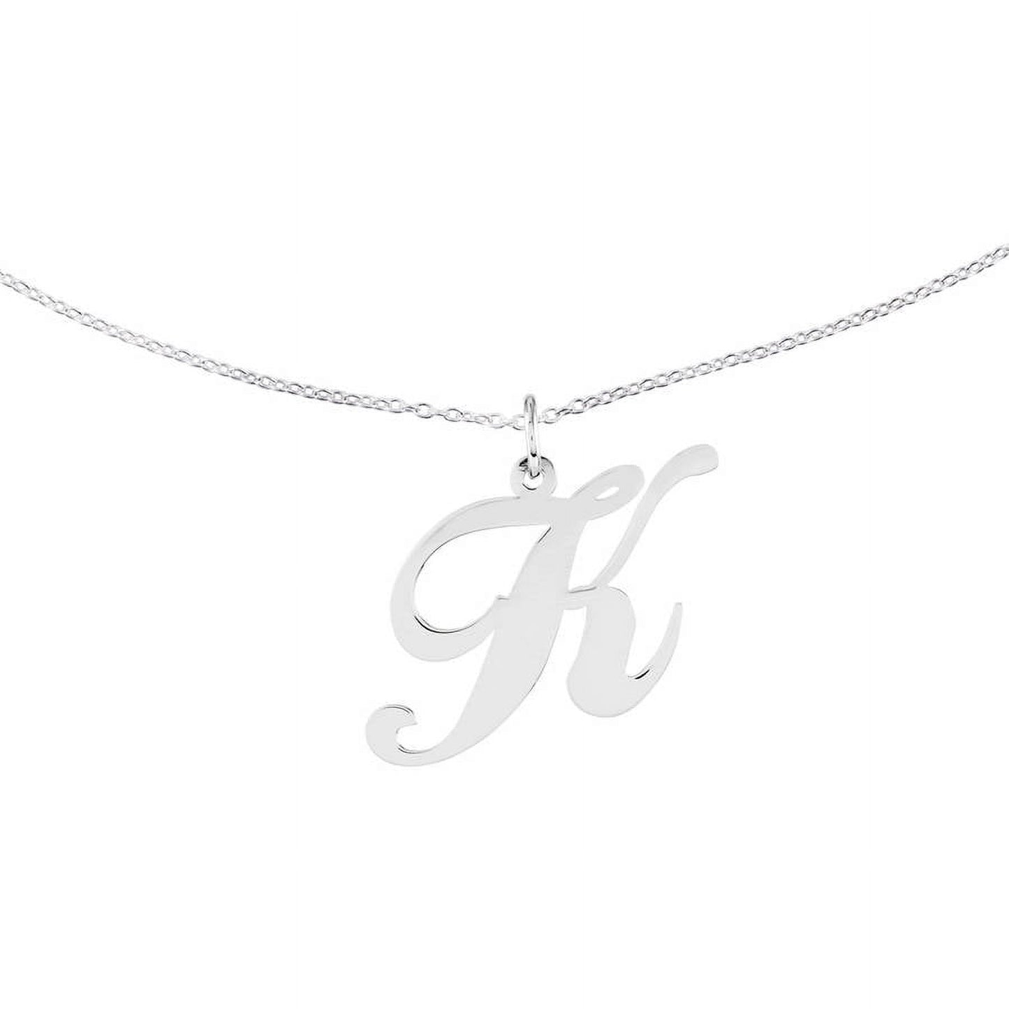 Primal Silver Sterling Silver Large Fancy Script Initial K Charm with 18-inch Forzantina Cable Chain