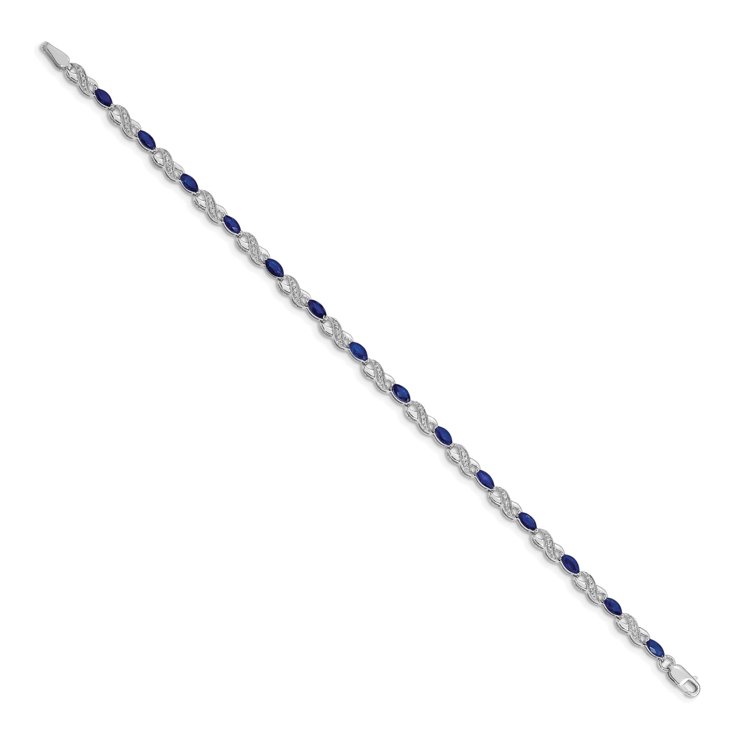 14k White Gold Complete Diamond and Oval Sapphire Infinity 7.25 inch Bracelet