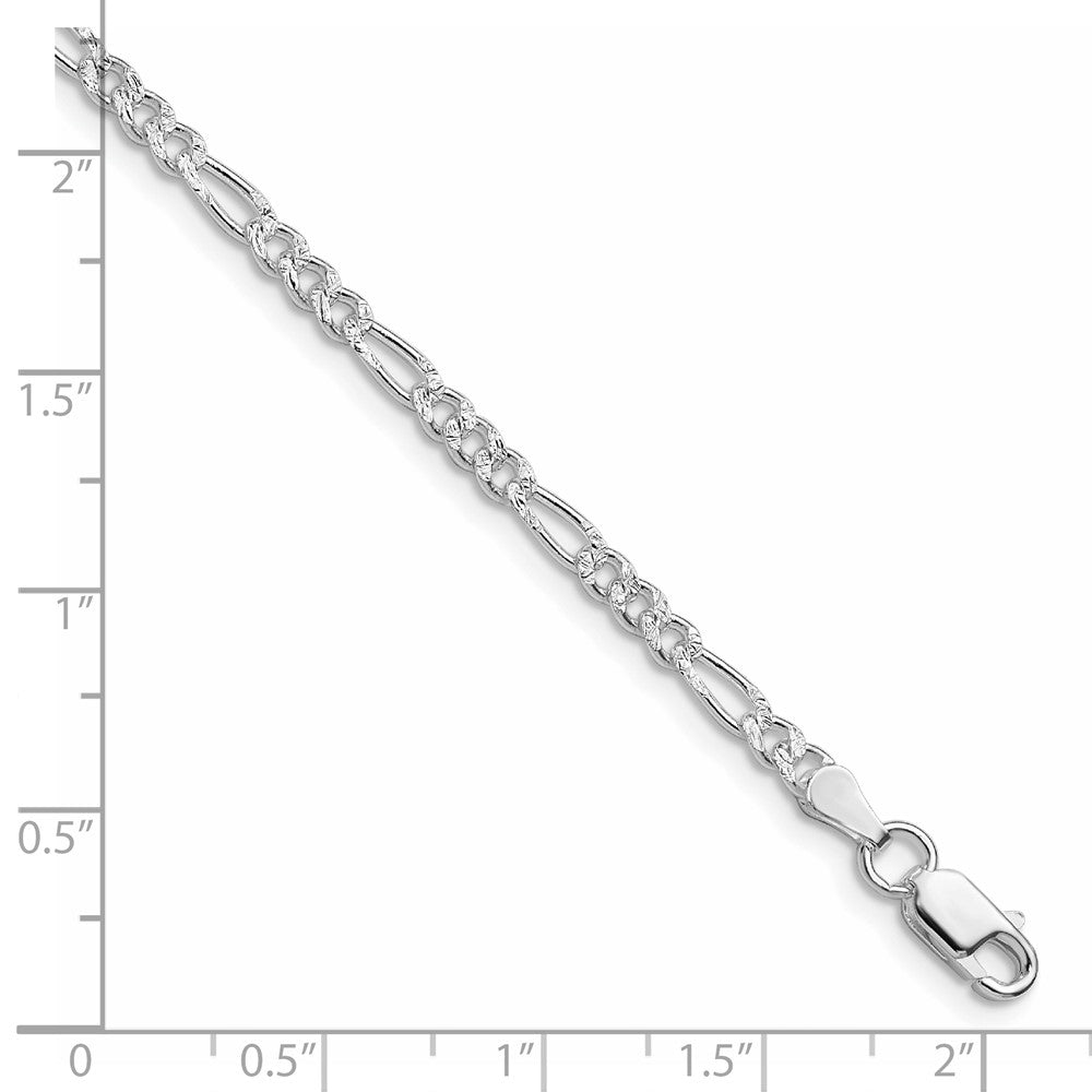 Sterling Silver Rhodium-plated 3mm Pav‚ Flat Figaro Chain
