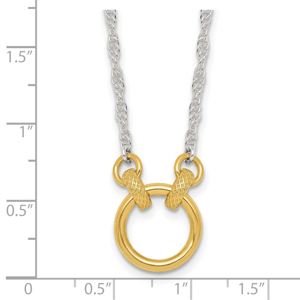 Sterling Silver with Gold-tone Polished and Textured Circle 16 inch Link Necklace