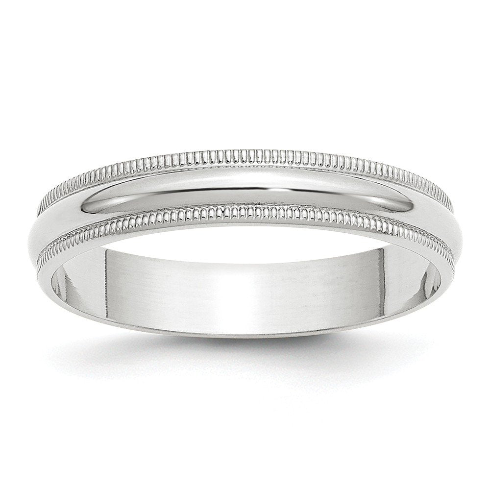 10k White Gold Solid Polished Lightweight 4mm Ltw Milgrain Half Round Band Size 4.5 Ring - Jewelry Gift for Mom