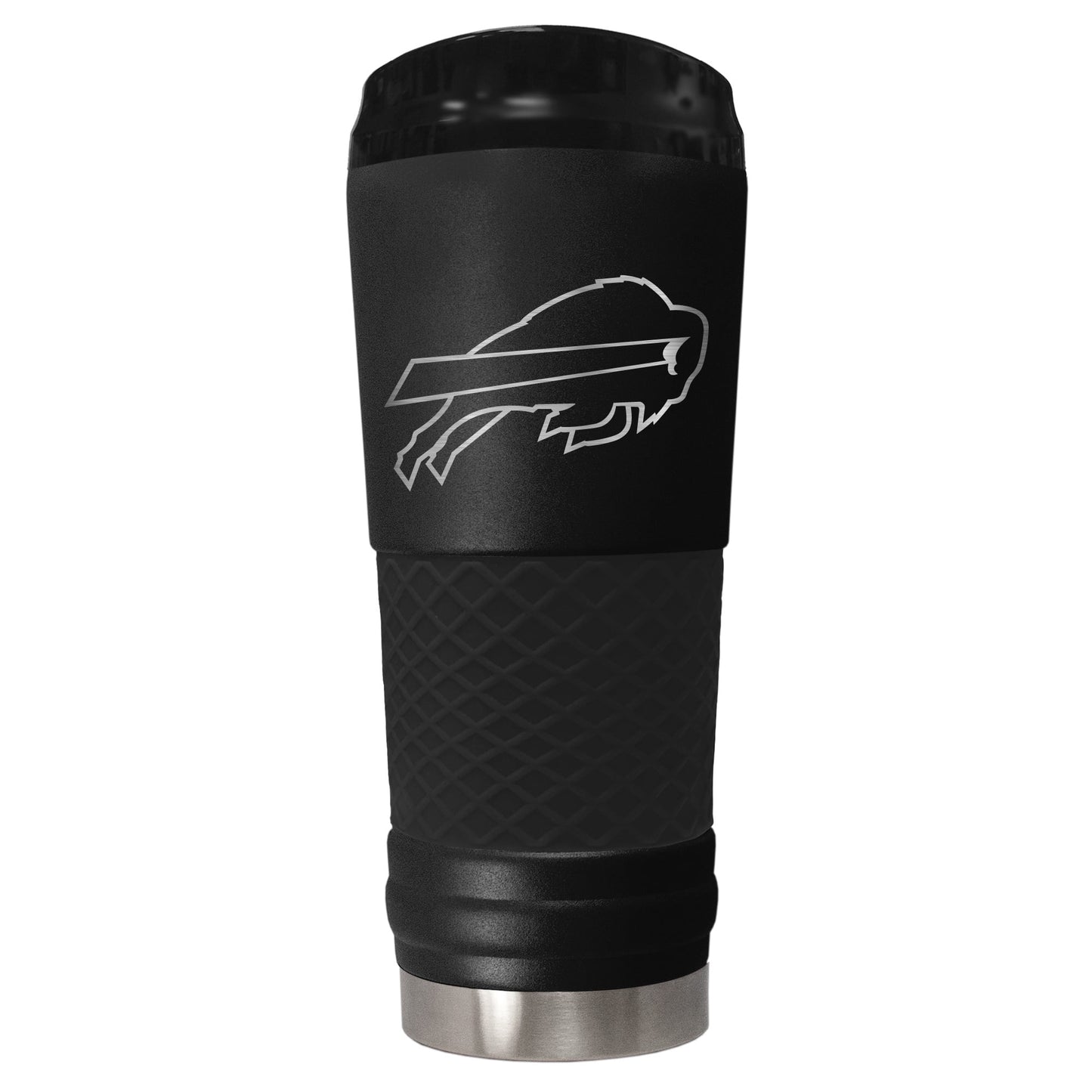 Buffalo Bills 24 ounce vacuum insulated stainless steel tumbler in black powder coat and laser etched team logo
