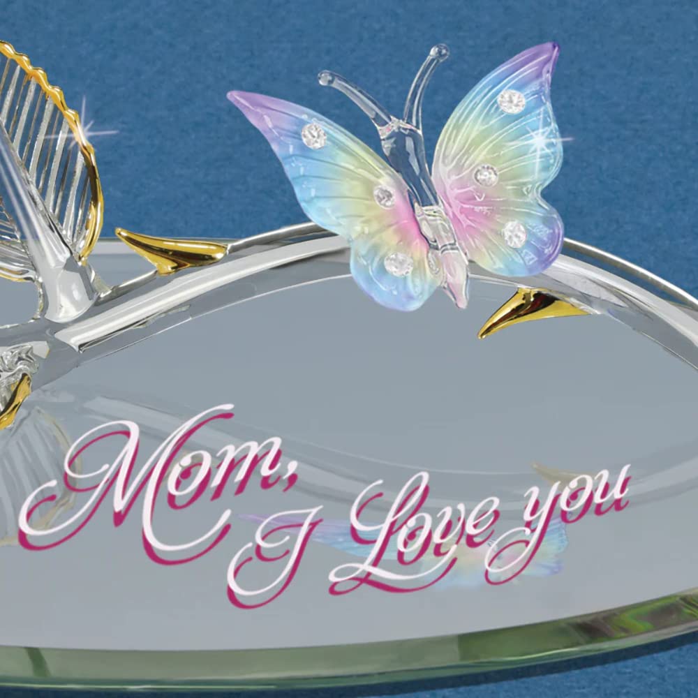 Glass Baron Handcrafted Mom I Love You Rose with Butterfly Glass Figurine