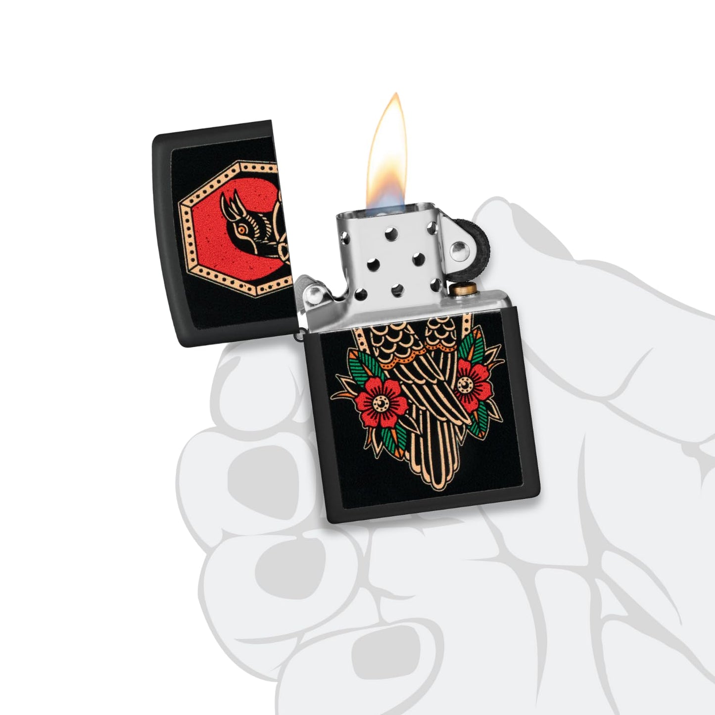 Zippo Crow Tattoo Design Black Matte Pocket Lighter