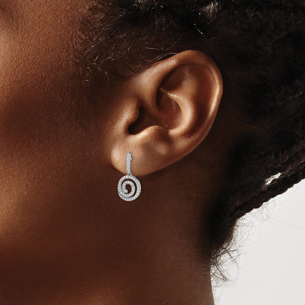 14k White Gold Circle Swirl Diamond Dangle Post Earrings