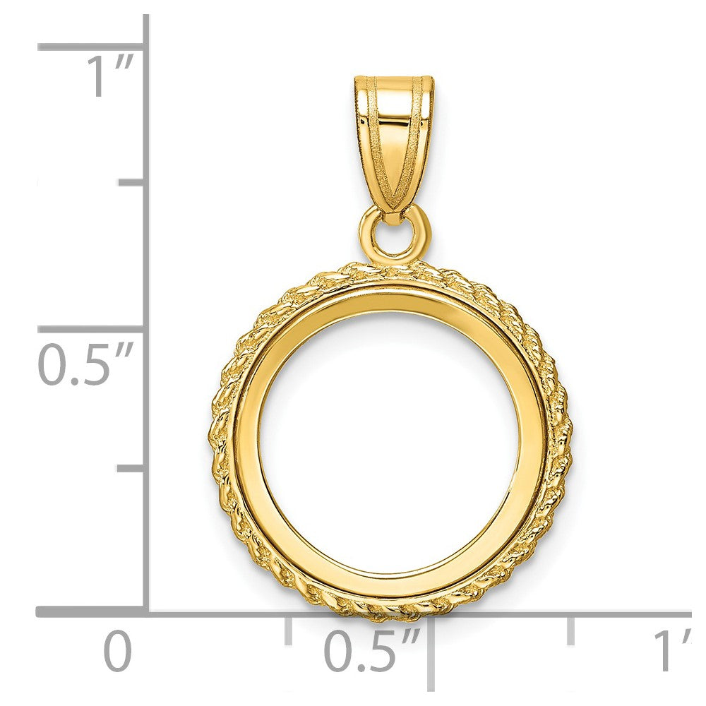 Wideband Distinguished Coin Jewelry 14k Polished with Casted Rope 14.0mm Prong Coin Bezel Pendant