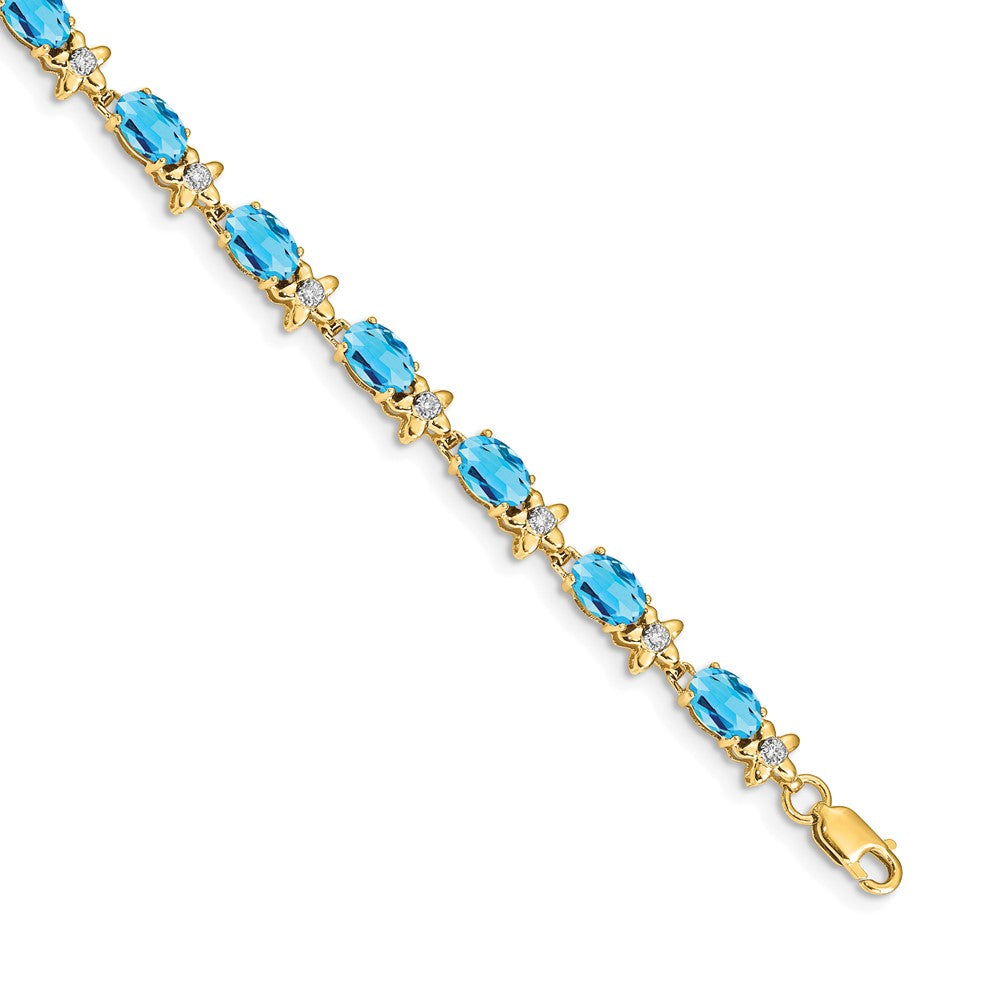 14k Floral Diamond and Blue Topaz Bracelet 7 inches