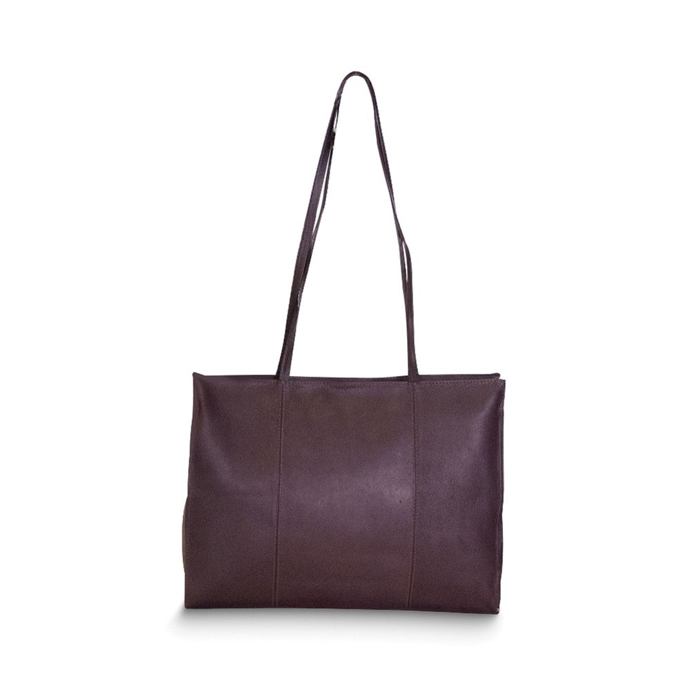 Cafe Top Grain Vaquetta Leather Zip-Top Slim Tote Bag