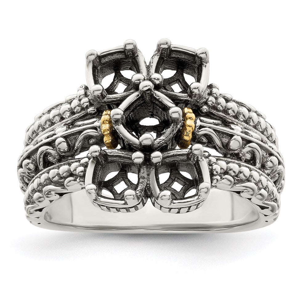 Sterling Silver Antiqued w/14k 5-stone Mother's Ring Mounting