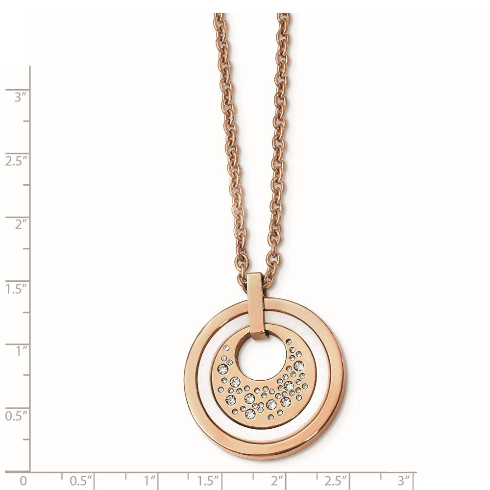 Stainless Steel Polished Rose IP Crystal & Ceramic w/2in ext Necklace
