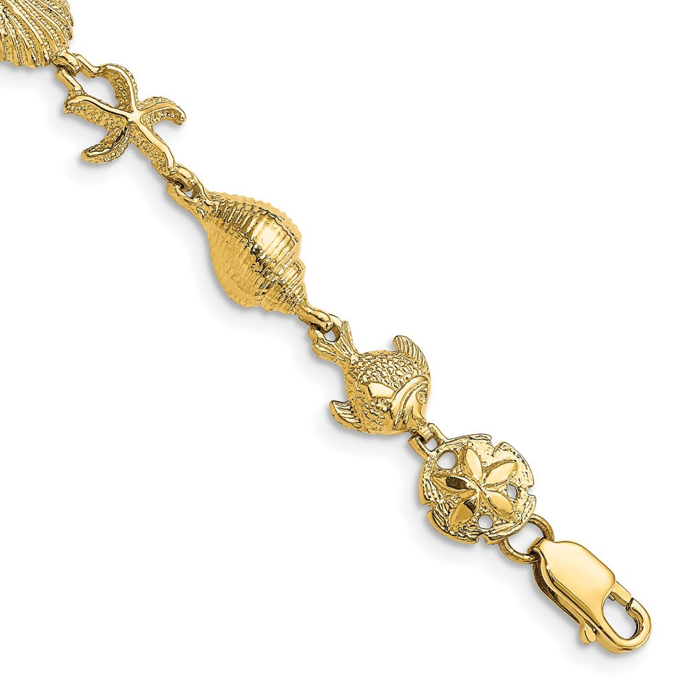 14k Nautical Combination w/ Dolphins Link Bracelet 7.5 inches