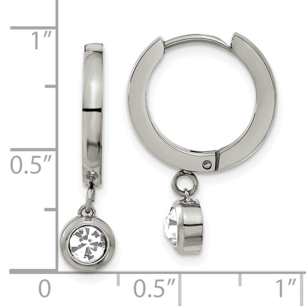 Stainless Steel Polished with CZ Dangle Hoop Earrings