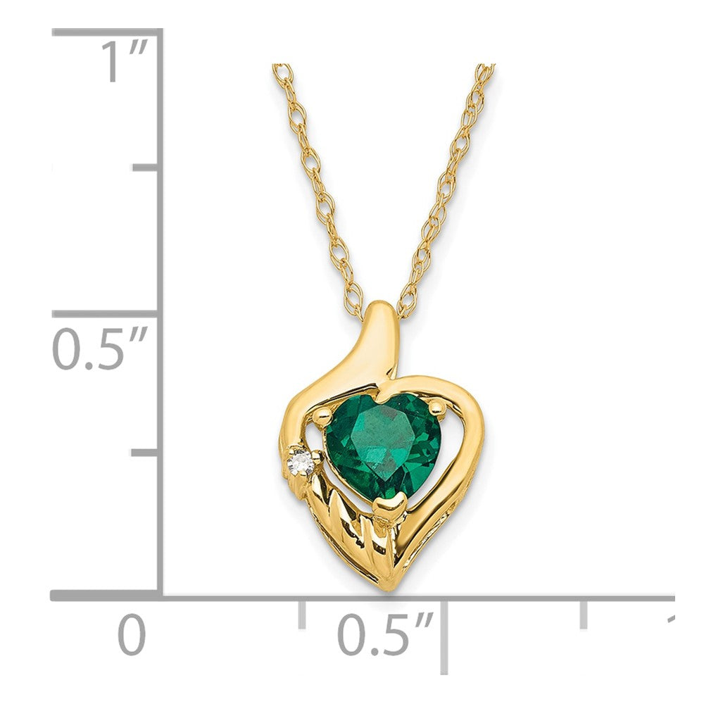 10ky Polished Created Emerald & Diamond Heart Necklace