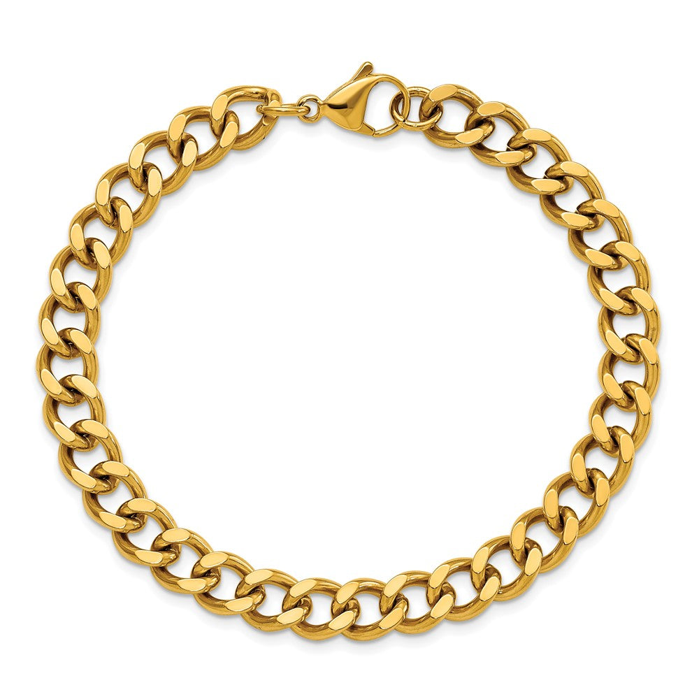 Stainless Steel Polished Yellow IP 8.5in Curb 8mm Chain Bracelet 8.5 inches