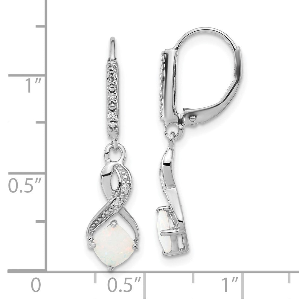 Sterling Silver Created Opal & Diamond Leverback Dangle Earrings