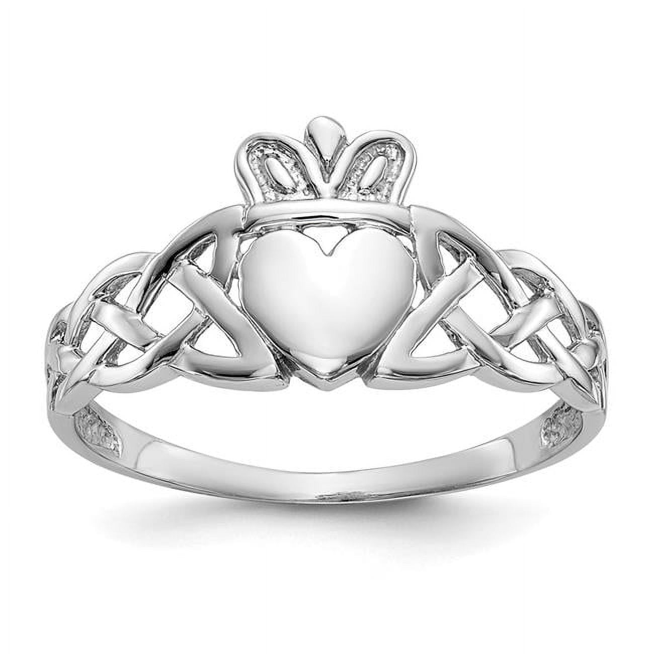 Primal Gold 10 Karat White Gold High Polished Men's Solid Claddagh Ring