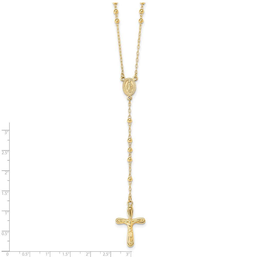Sterling Silver Flash Gold-plated Polished Crucifix Rosary 18 inch Necklace