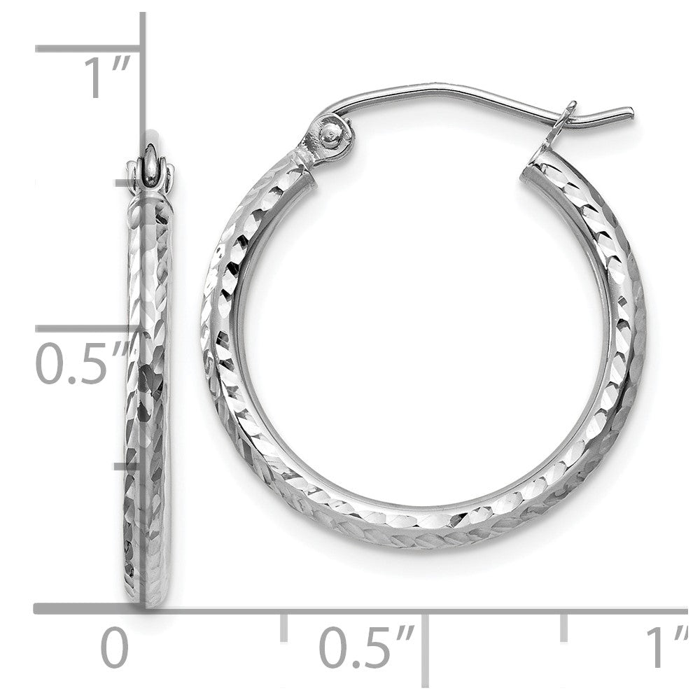14k White Gold Diamond-cut 2mm Round Tube Hoop Earrings