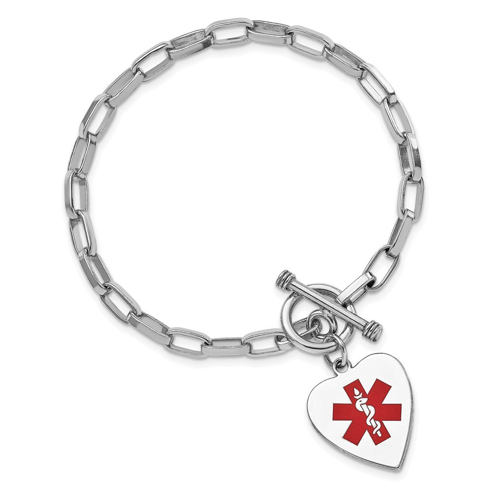 Sterling Silver Rhodium Engraveable Enamel Heart Medical ID Bracelet 7.75 inches