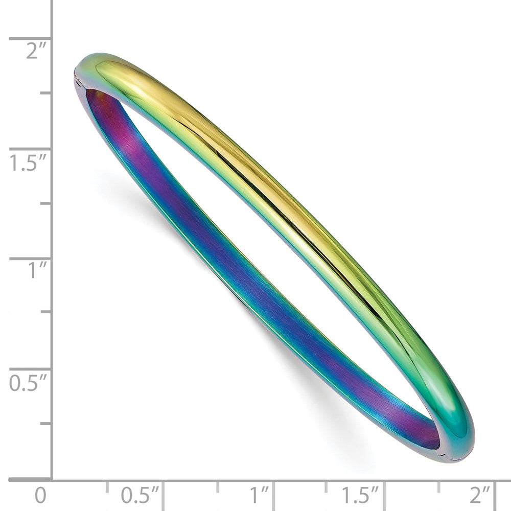 Stainless Steel Polished Rainbow IP-plated 4mm Hinged Bangle 6.25 inches