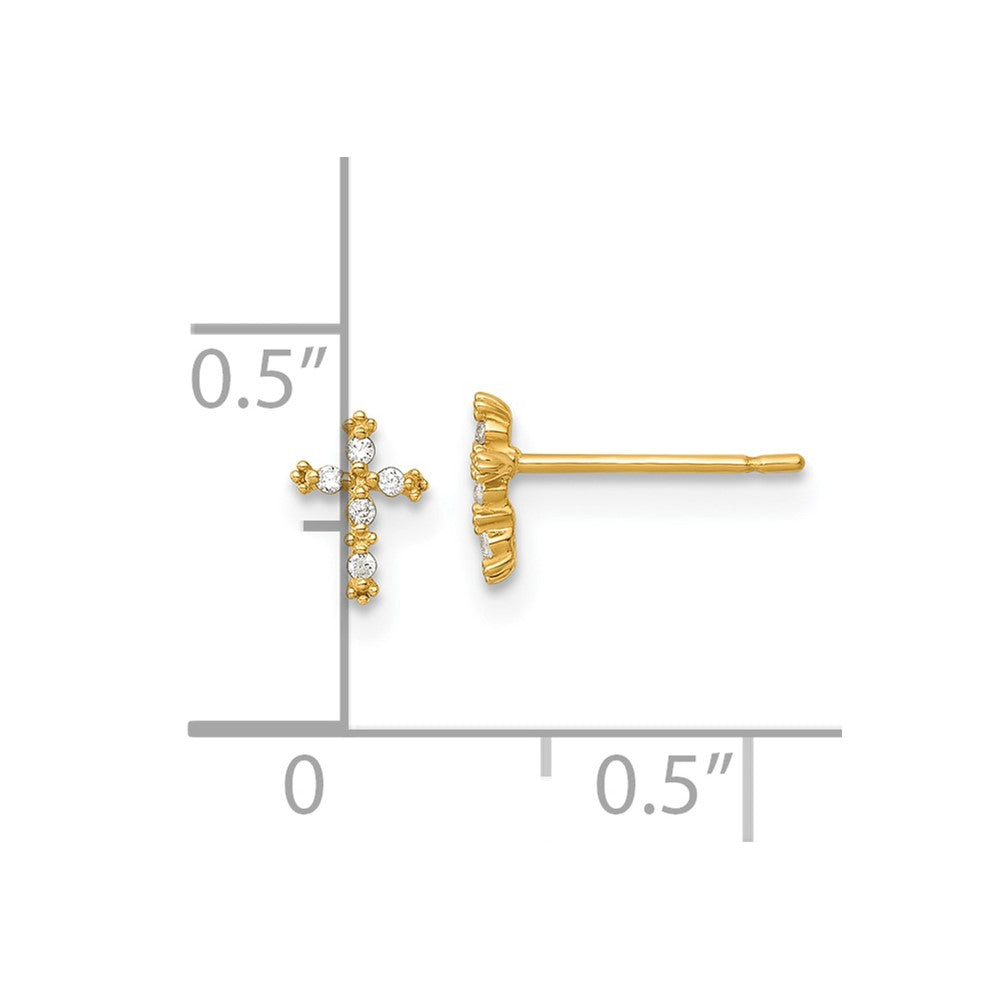 14k Madi K Polished CZ Cross Childrens Post Earrings